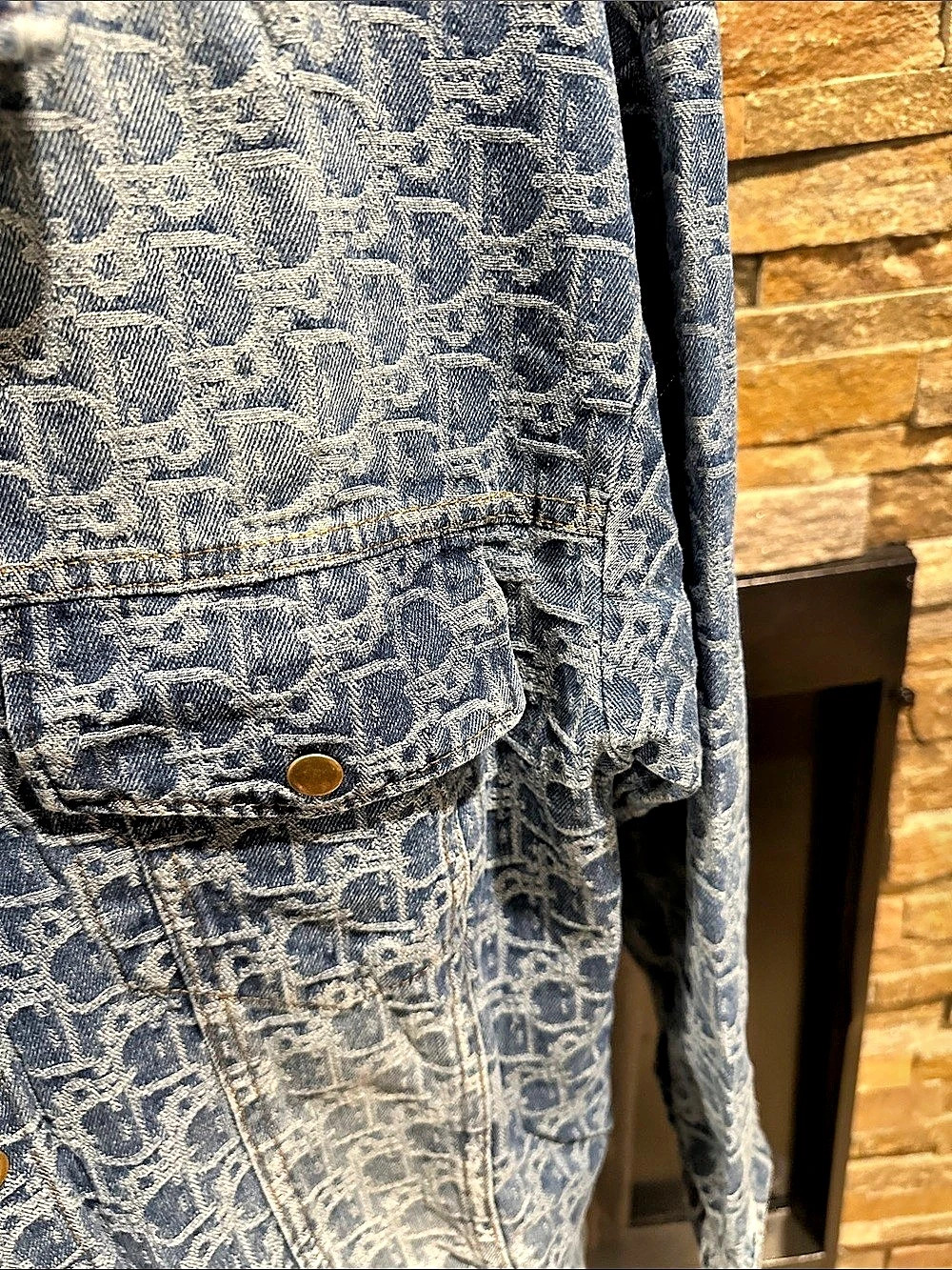 Blue Patterned Jean Jacket size L - Picture 5 of 5